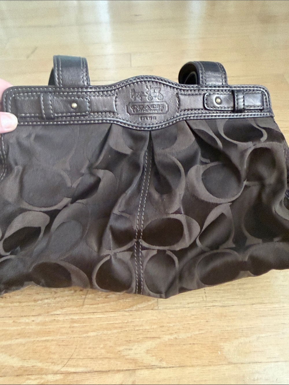 Coach Dark Brown Signature Shoulder Bag with Gold Hardware - Picture 3 of 4